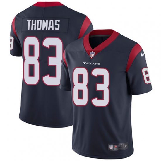 Men's Nike Houston Texans 83 Jordan Thomas Navy Blue Team Color Vapor Untouchable Limited Player NFL Jersey