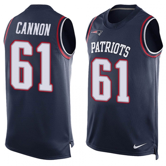 Men's Nike New England Patriots 61 Marcus Cannon Limited Navy Blue Player Name & Number Tank Top NFL Jersey