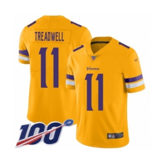 Men's Minnesota Vikings 11 Laquon Treadwell Limited Gold Inverted Legend 100th Season Football Jersey