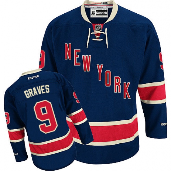 Men's Reebok New York Rangers 9 Adam Graves Authentic Navy Blue Third NHL Jersey