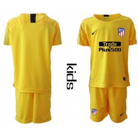 Atletico Madrid Blank Yellow Goalkeeper Kid Soccer Club Jersey
