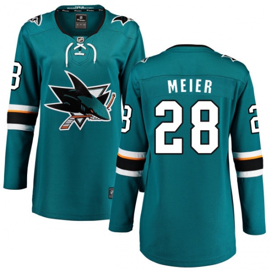 Women's San Jose Sharks 28 Timo Meier Fanatics Branded Teal Green Home Breakaway NHL Jersey