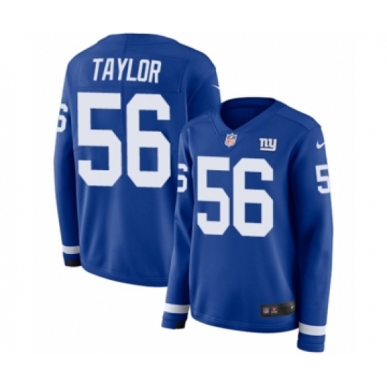 Women's Nike New York Giants 56 Lawrence Taylor Limited Royal Blue Therma Long Sleeve NFL Jersey