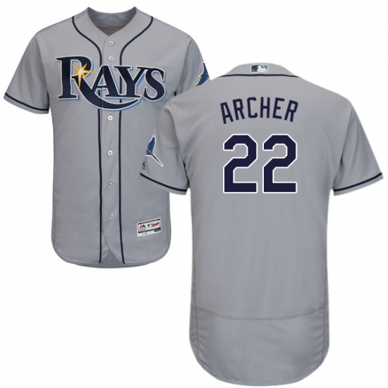 Men's Majestic Tampa Bay Rays 22 Chris Archer Grey Road Flex Base Authentic Collection MLB Jersey