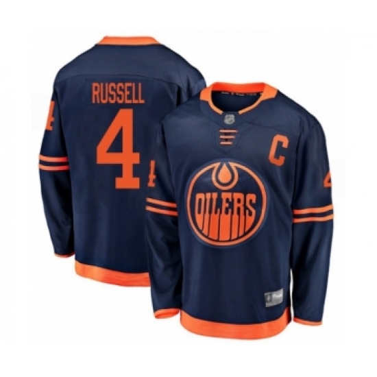 Men's Edmonton Oilers 4 Kris Russell Authentic Navy Blue Alternate Fanatics Branded Breakaway Hockey Jersey