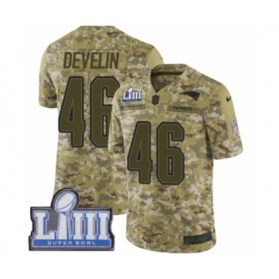 Youth Nike New England Patriots 46 James Develin Limited Camo 2018 Salute to Service Super Bowl LIII Bound NFL Jersey