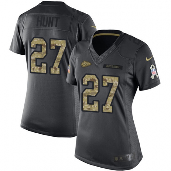 Women's Nike Kansas City Chiefs 27 Kareem Hunt Limited Black 2016 Salute to Service NFL Jersey