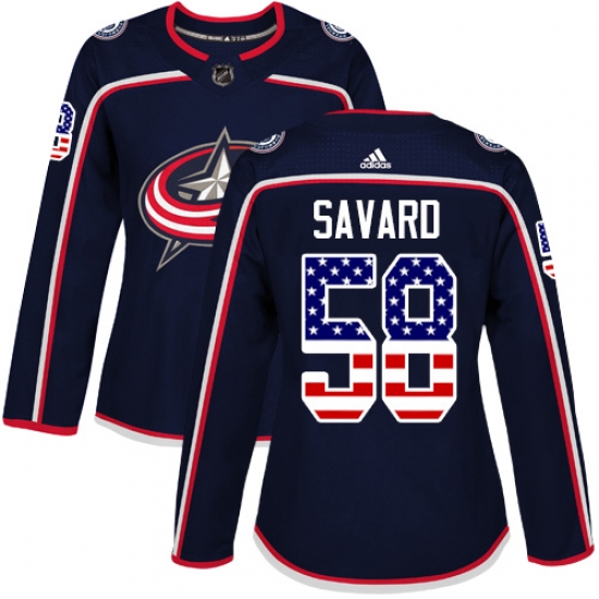 Women's Adidas Columbus Blue Jackets 58 David Savard Authentic Navy Blue USA Flag Fashion NHL Jersey