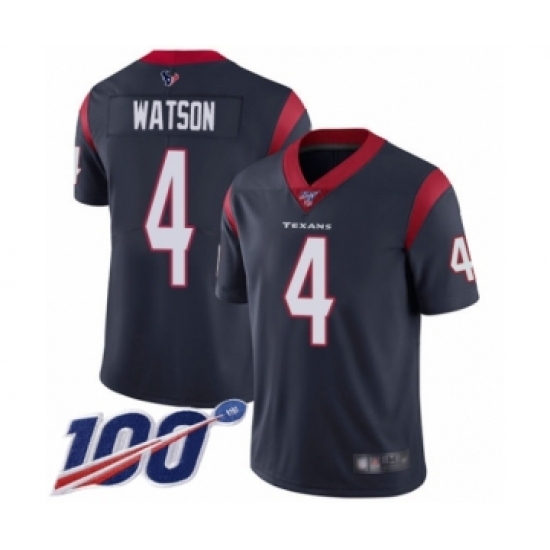 Men's Nike Houston Texans 4 Deshaun Watson Navy Blue Team Color Vapor Untouchable Limited Player 100th Season NFL Jersey