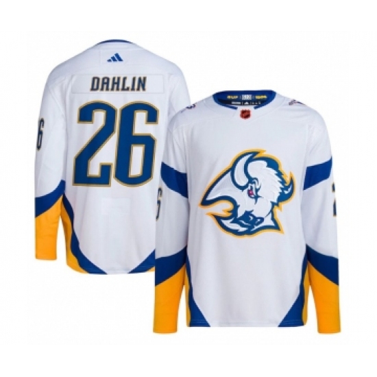 Men's Buffalo Sabres 26 Rasmus Dahlin White 2022-23 Reverse Retro Stitched Jersey