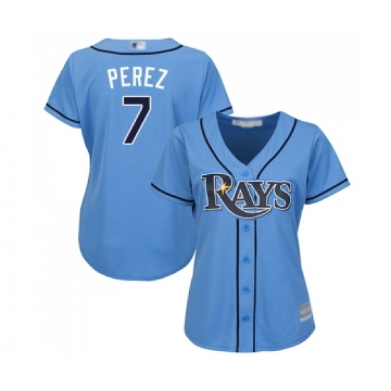 Women's Tampa Bay Rays 7 Michael Perez Replica Light Blue Alternate 2 Cool Base Baseball Jersey