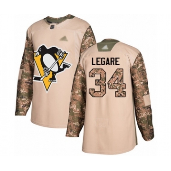 Youth Pittsburgh Penguins 34 Nathan Legare Authentic Camo Veterans Day Practice Hockey Jersey