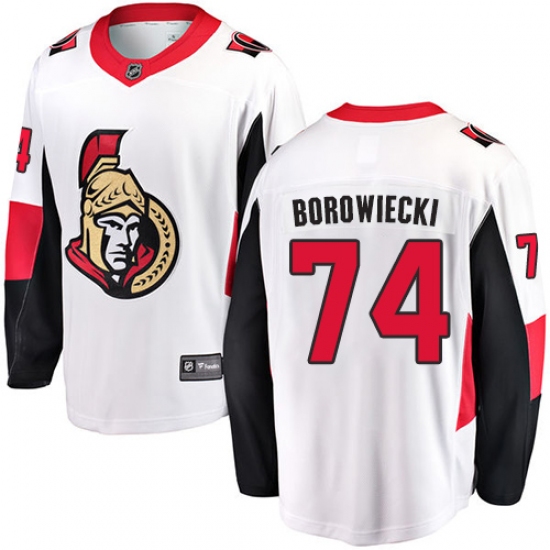 Youth Ottawa Senators 74 Mark Borowiecki Fanatics Branded White Away Breakaway NHL Jersey