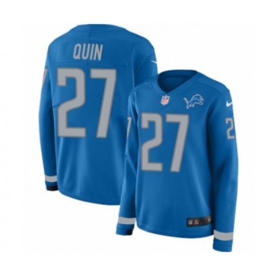 Women's Nike Detroit Lions 27 Glover Quin Limited Blue Therma Long Sleeve NFL Jersey