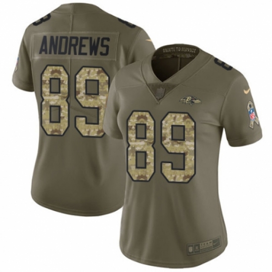 Women's Nike Baltimore Ravens 89 Mark Andrews Limited Olive/Camo Salute to Service NFL Jersey