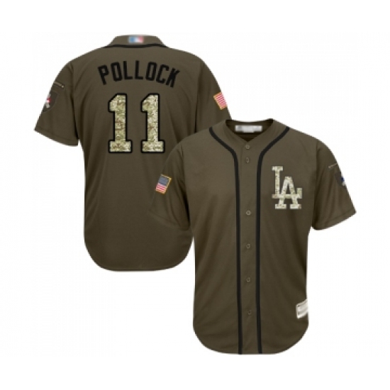 Men's Los Angeles Dodgers 11 A. J. Pollock Authentic Green Salute to Service Baseball Jersey