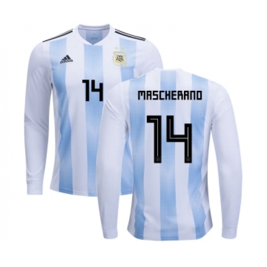 Argentina 14 Mascherano Home Long Sleeves Kid Soccer Country Jersey