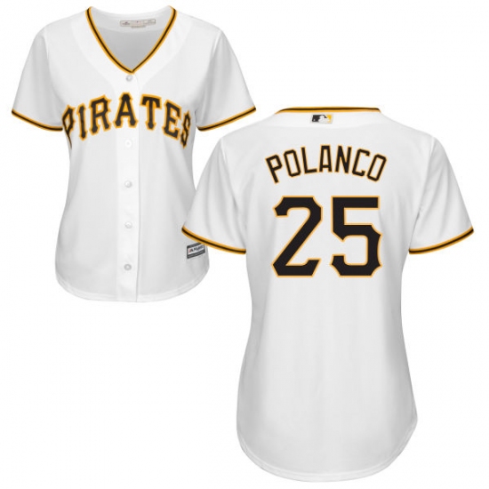 Women's Majestic Pittsburgh Pirates 25 Gregory Polanco Replica White Home Cool Base MLB Jersey