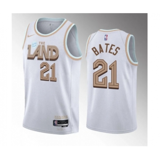 Men's Cleveland Cavaliers 21 Emoni Bates White 2023 Draft City Edition Stitched Jersey