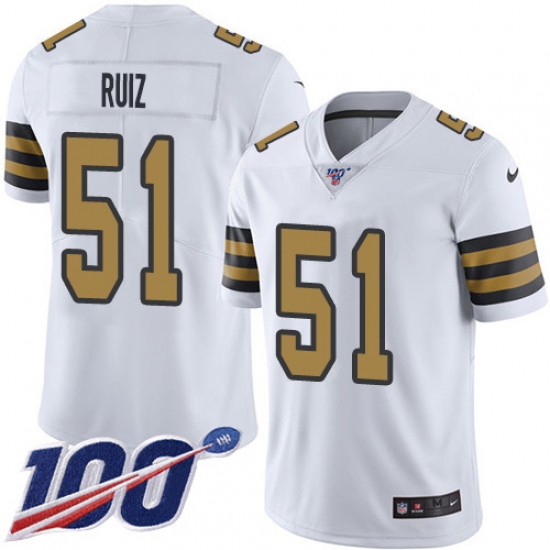 Youth New Orleans Saints 51 Cesar Ruiz White Stitched NFL Limited Rush 100th Season Jersey