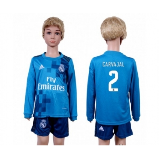 Real Madrid 2 Carvajal Sec Away Long Sleeves Kid Soccer Club Jersey