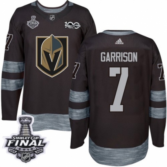 Men's Adidas Vegas Golden Knights 7 Jason Garrison Authentic Black 1917-2017 100th Anniversary 2018 Stanley Cup Final NHL Jersey