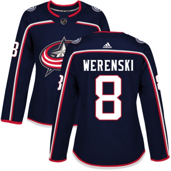 Women's Adidas Columbus Blue Jackets 8 Zach Werenski Authentic Navy Blue Home NHL Jersey