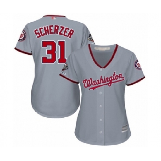 Women's Washington Nationals 31 Max Scherzer Authentic Grey Road Cool Base 2019 World Series Champions Baseball Jersey