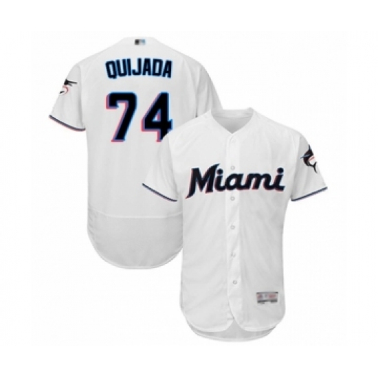 Men's Miami Marlins 74 Jose Quijada White Home Flex Base Authentic Collection Baseball Player Jersey