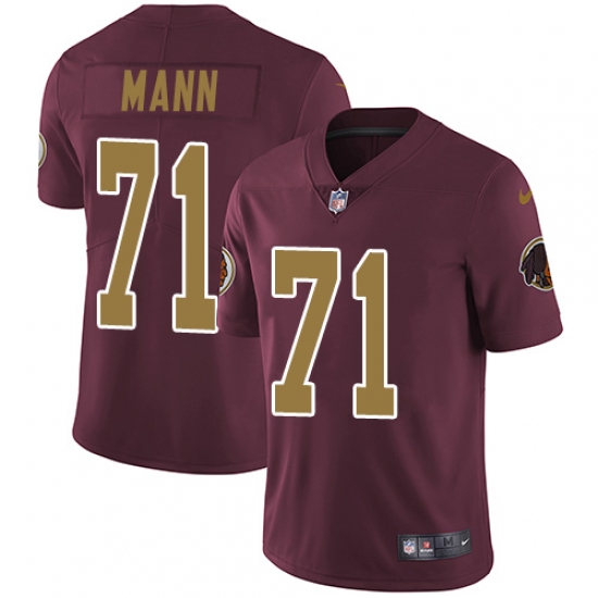 Youth Nike Washington Redskins 71 Charles Mann Burgundy Red/Gold Number Alternate 80TH Anniversary Vapor Untouchable Limited Player NFL Jersey