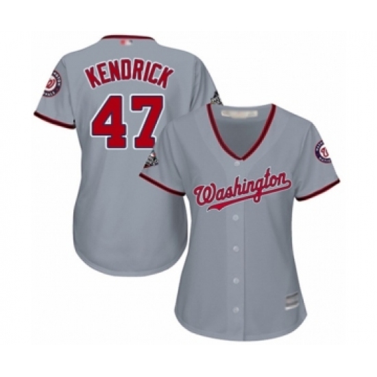 Women's Washington Nationals 47 Howie Kendrick Authentic Grey Road Cool Base 2019 World Series Bound Baseball Jersey