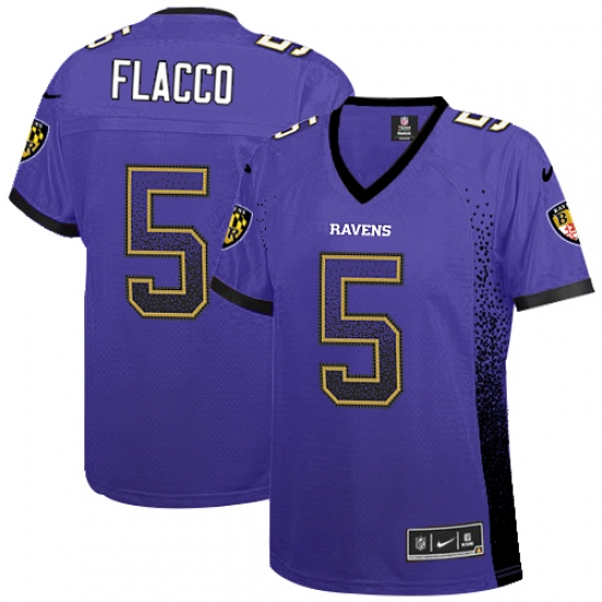 Women's Nike Baltimore Ravens 5 Joe Flacco Elite Purple Drift Fashion NFL Jersey