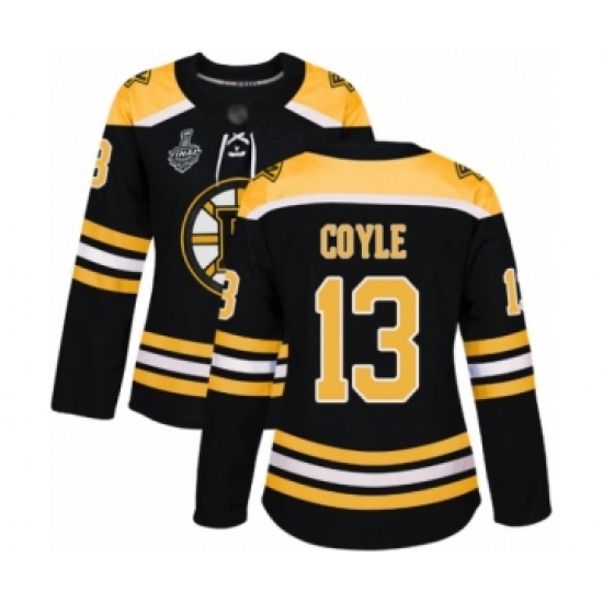 Women's Boston Bruins 13 Charlie Coyle Authentic Black Home 2019 Stanley Cup Final Bound Hockey Jersey