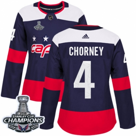 Women's Adidas Washington Capitals 4 Taylor Chorney Authentic Navy Blue 2018 Stadium Series 2018 Stanley Cup Final Champions NHL Jersey