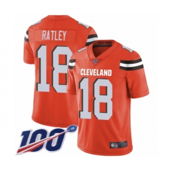 Youth Cleveland Browns 18 Damion Ratley Orange Alternate Vapor Untouchable Limited Player 100th Season Football Jersey