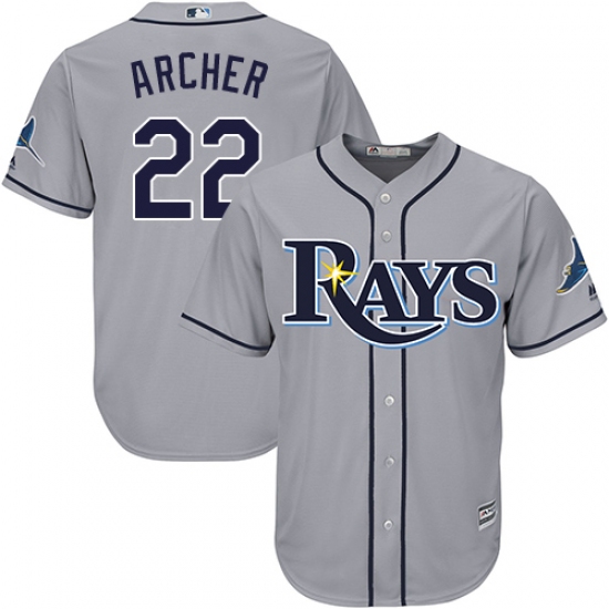 Men's Majestic Tampa Bay Rays 22 Chris Archer Replica Grey Road Cool Base MLB Jersey