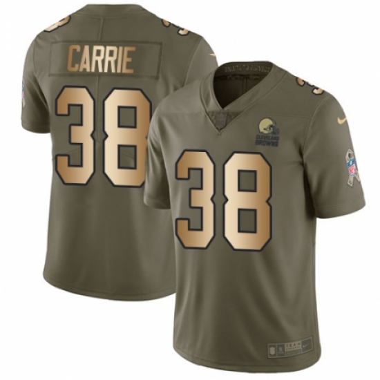 Men's Nike Cleveland Browns 38 T. J. Carrie Limited Olive/Gold 2017 Salute to Service NFL Jersey