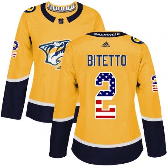 Women's Adidas Nashville Predators 2 Anthony Bitetto Authentic Gold USA Flag Fashion NHL Jersey