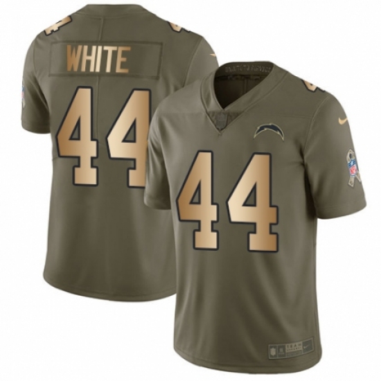 Men's Nike Los Angeles Chargers 44 Kyzir White Limited Olive/Gold 2017 Salute to Service NFL Jersey