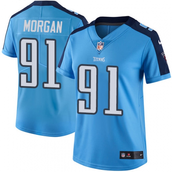 Women's Nike Tennessee Titans 91 Derrick Morgan Light Blue Team Color Vapor Untouchable Limited Player NFL Jersey