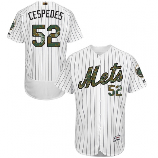 Men's Majestic New York Mets 52 Yoenis Cespedes Authentic White 2016 Memorial Day Fashion Flex Base MLB Jersey