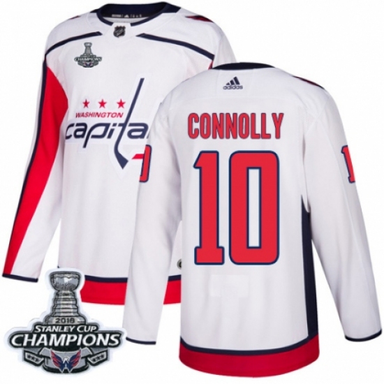 Men's Adidas Washington Capitals 10 Brett Connolly Authentic White Away 2018 Stanley Cup Final Champions NHL Jersey