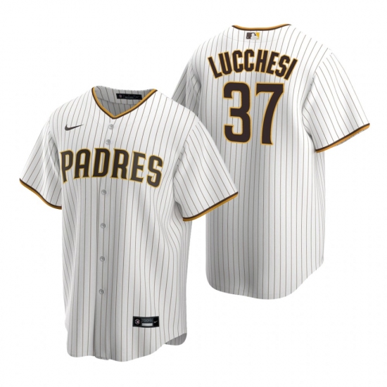 Men's Nike San Diego Padres 37 Joey Lucchesi White Brown Home Stitched Baseball Jersey