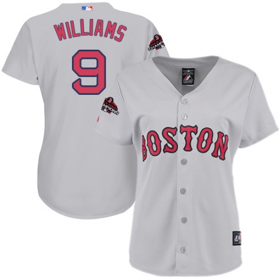 Women's Majestic Boston Red Sox 9 Ted Williams Authentic Grey Road 2018 World Series Champions MLB Jersey