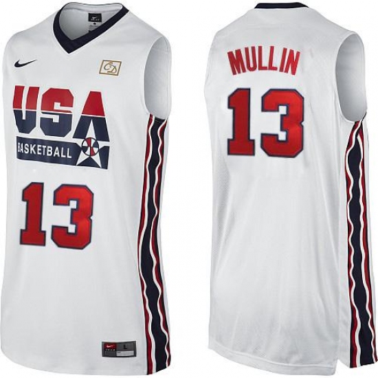 Men's Nike Team USA 13 Chris Mullin Authentic White 2012 Olympic Retro Basketball Jersey