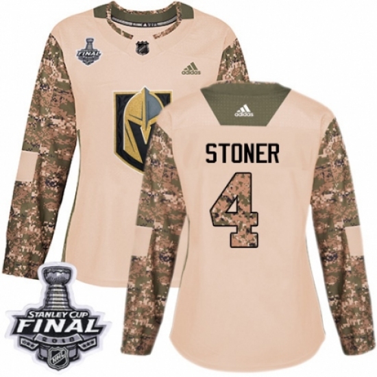 Women's Adidas Vegas Golden Knights 4 Clayton Stoner Authentic Camo Veterans Day Practice 2018 Stanley Cup Final NHL Jersey