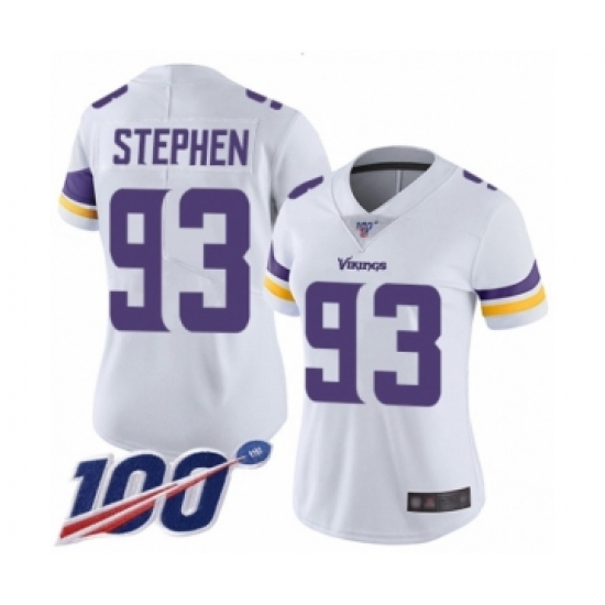 Women's Minnesota Vikings 93 Shamar Stephen White Vapor Untouchable Limited Player 100th Season Football Jersey