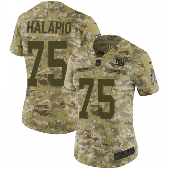 Women's Nike New York Giants 75 Jon Halapio Limited Camo 2018 Salute to Service NFL Jersey