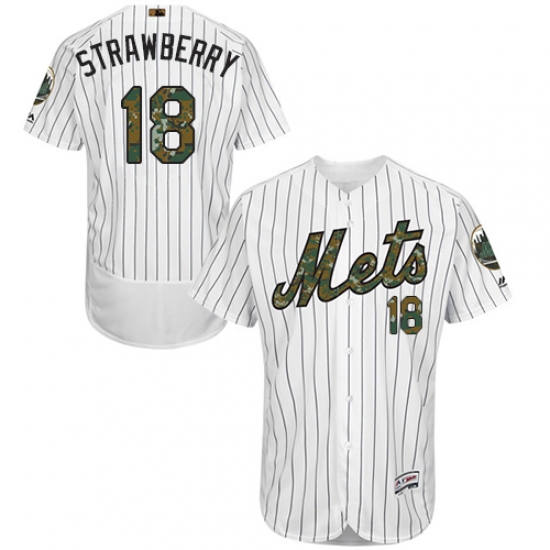 Men's Majestic New York Mets 18 Darryl Strawberry Authentic White 2016 Memorial Day Fashion Flex Base MLB Jersey