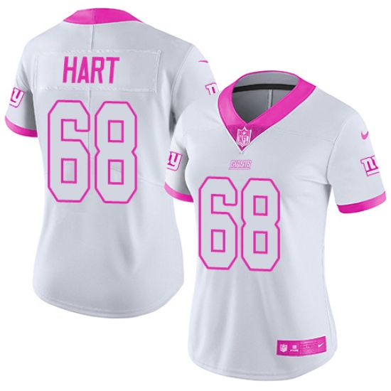 Women's Nike New York Giants 68 Bobby Hart Limited White/Pink Rush Fashion NFL Jersey